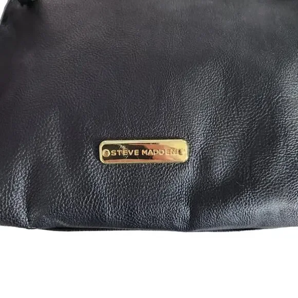 Steve Madden Medium Sized Black Purse Yellow Trim Zipper Details - Picture 3 of 11